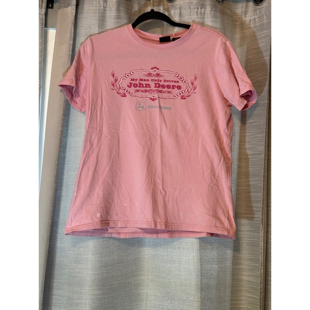 Vintage John Deere Pink Graphic T-Shirt Y2K My Man Only Drives Large Cotton Tee